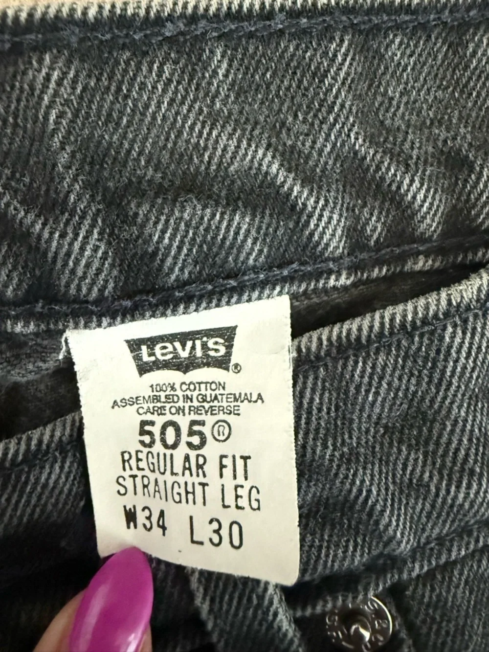 Vintage 90s Levis 505 Jeans Straight Leg 34x30 Black Faded Denim Orange Tag